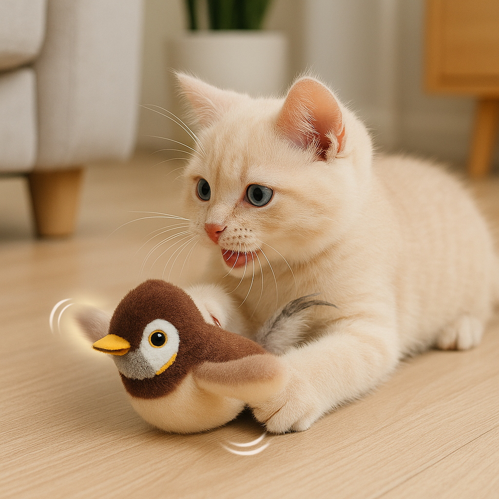 AloraFly™ – El pájaro interactivo que despierta el instinto cazador de tu gato