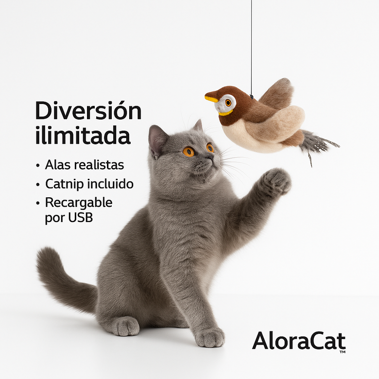 AloraFly™ – El pájaro interactivo que despierta el instinto cazador de tu gato